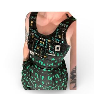Milly of New York Embellished Black and Green Dress